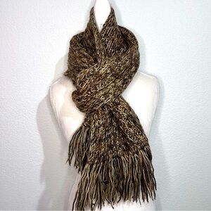 Handmade Handcrafted Earth Tones Brown Alpaca & Wool Knit Scarf Tassels Unisex